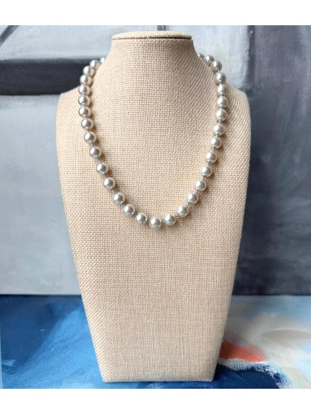 Icing Silver Gray Glass Pearl Knotted Necklace 16" +Extender - Picture 7 of 7